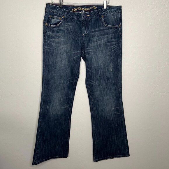 Vintage American Eagle Hipster Bootcut Dark Jeans Size 16 Long #40 - Picture 1 of 9